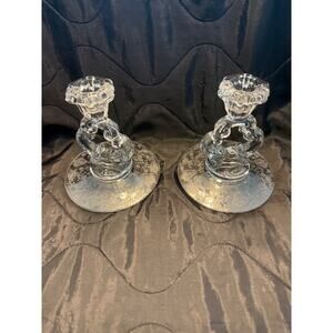 Vtg Cambridge Keyhole Candlestick Holder (Single) Rosepoint Etching